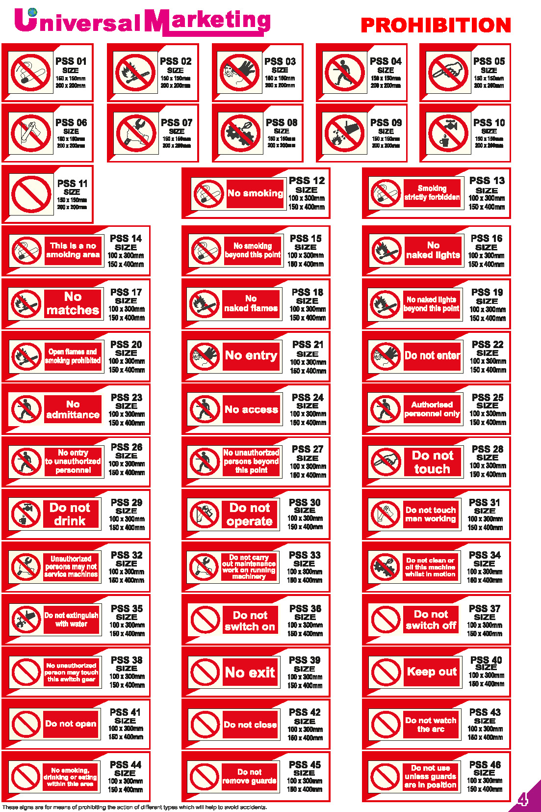 Fire safety signage solutions - Prohibition sign series