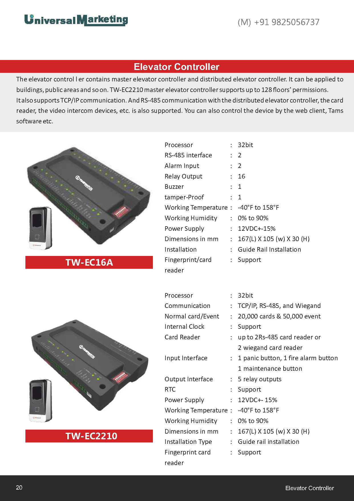Biometric and security solutions - Elevator controllers