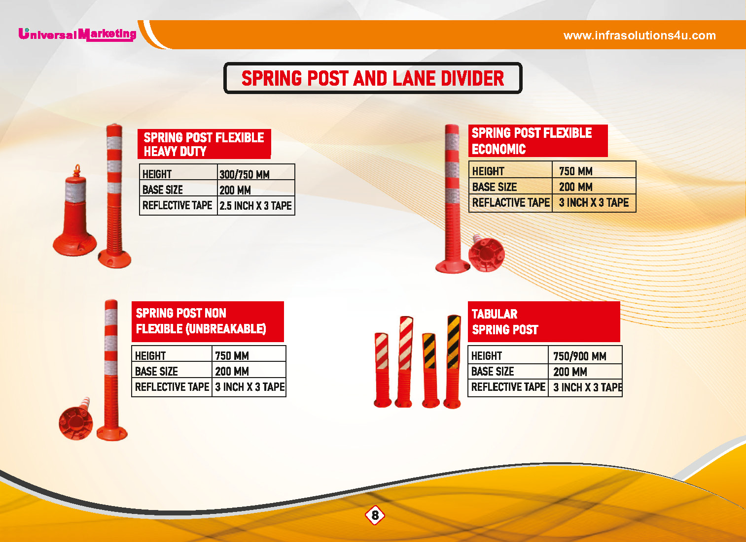 Road safety products - Spring posts and lane dividers