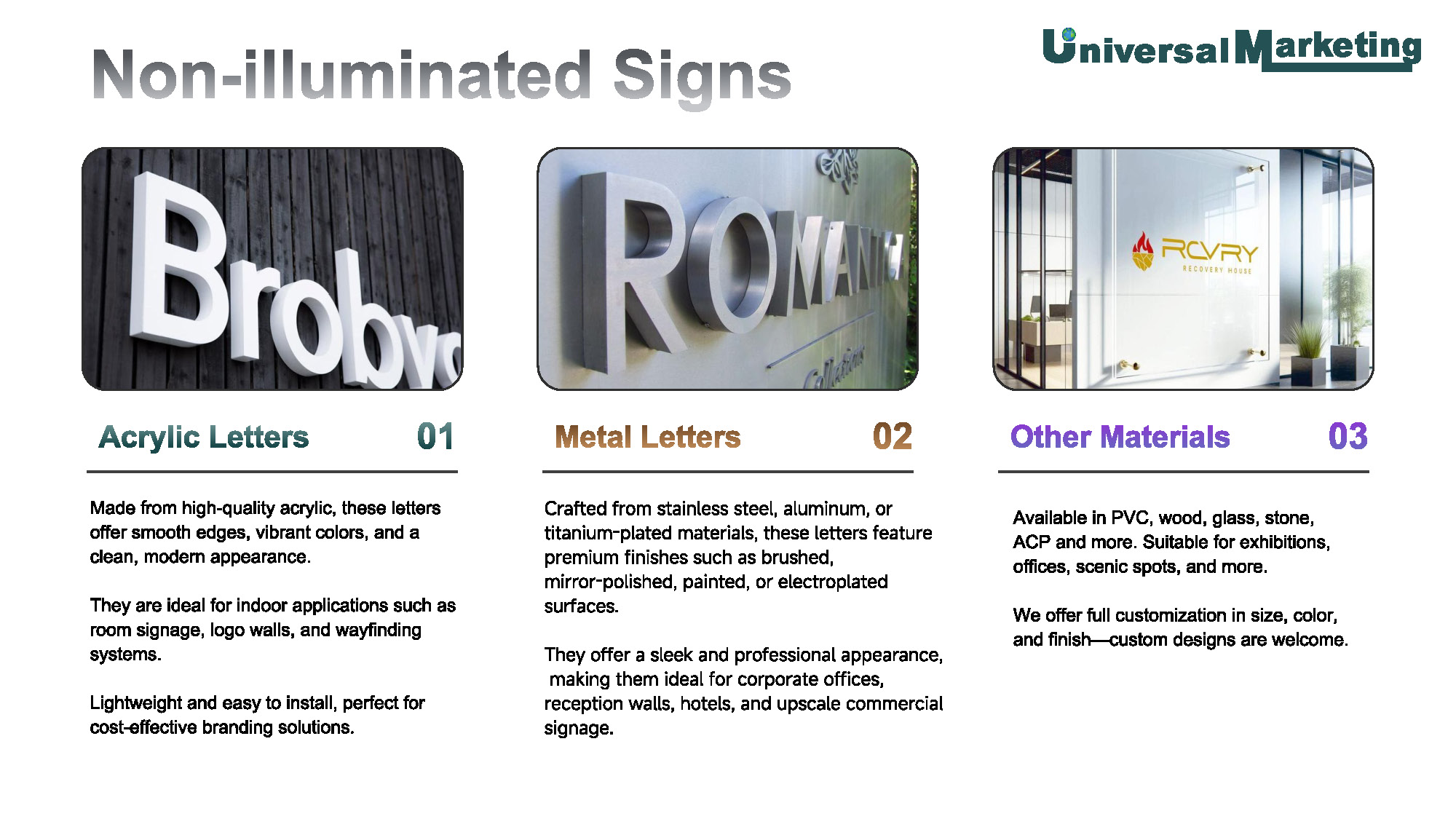 Premium signage solutions - Non illuminated signs
