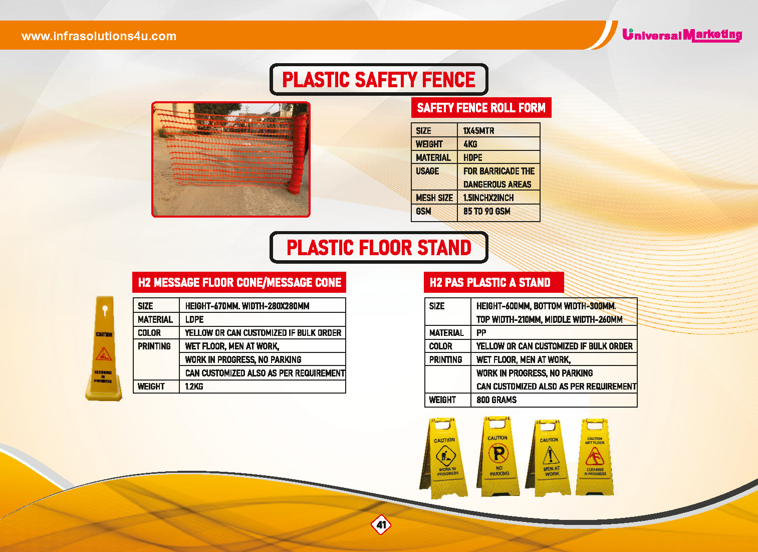 Road safety products - Plastic safety fence and floor stands