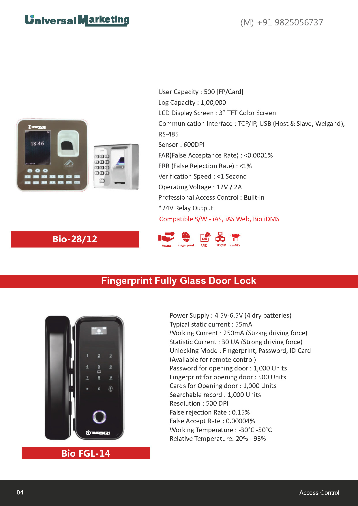 Biometric and security solutions - Fingerprint fully glass door lock